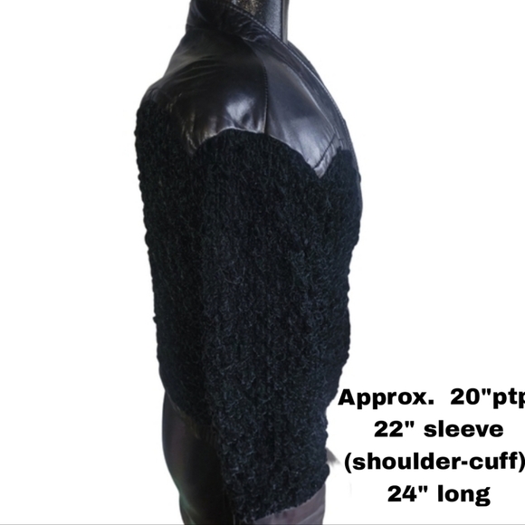 Vintage 80's Valzere Black Leather and Faux Shearling Jacket S - Picture 4 of 8